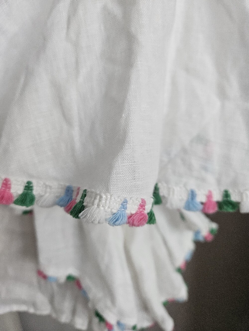 ZARA Off-Shoulder White 100% Linen Flutter Sleeve Colored Tassel Blouse | SZ XS - Picture 7 of 9